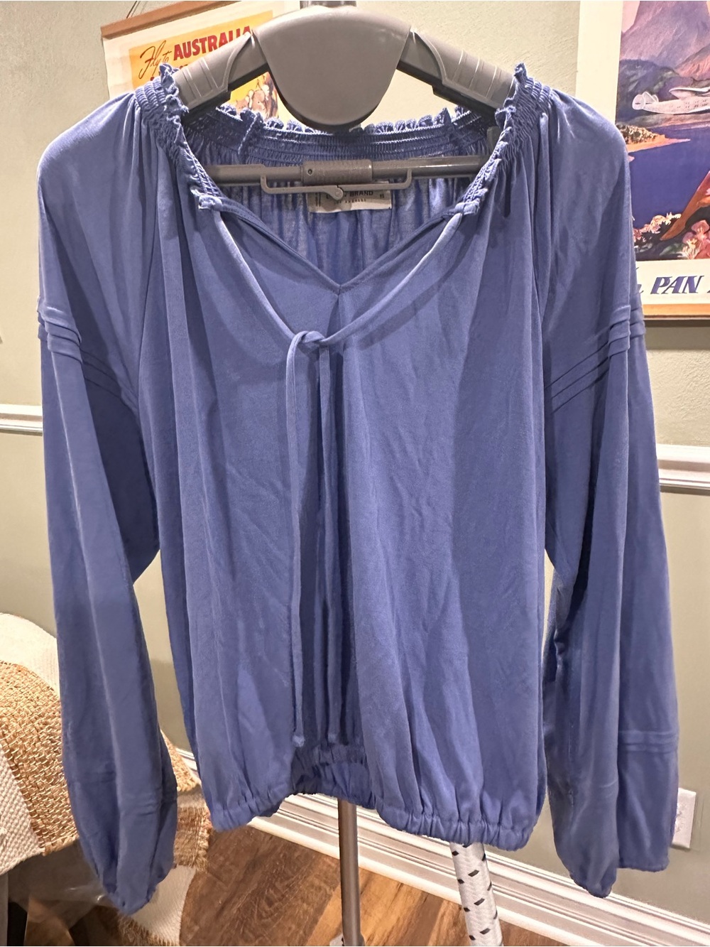 Lucky Brand Blue Boho Peasant Tie-Neck Top- Size XS